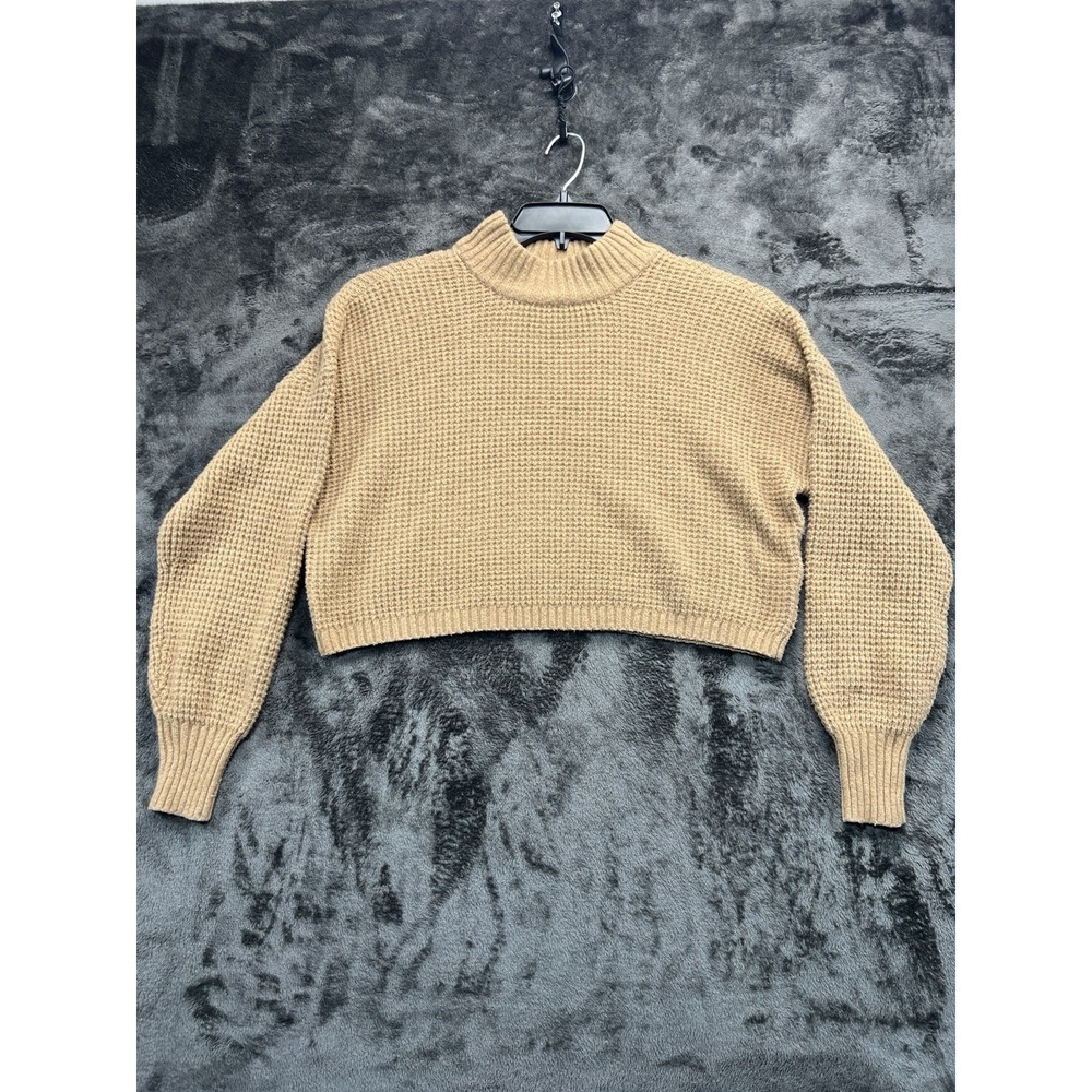 Hollister Women's XS Cropped Mock Neck Waffle Knit Sweater Tan